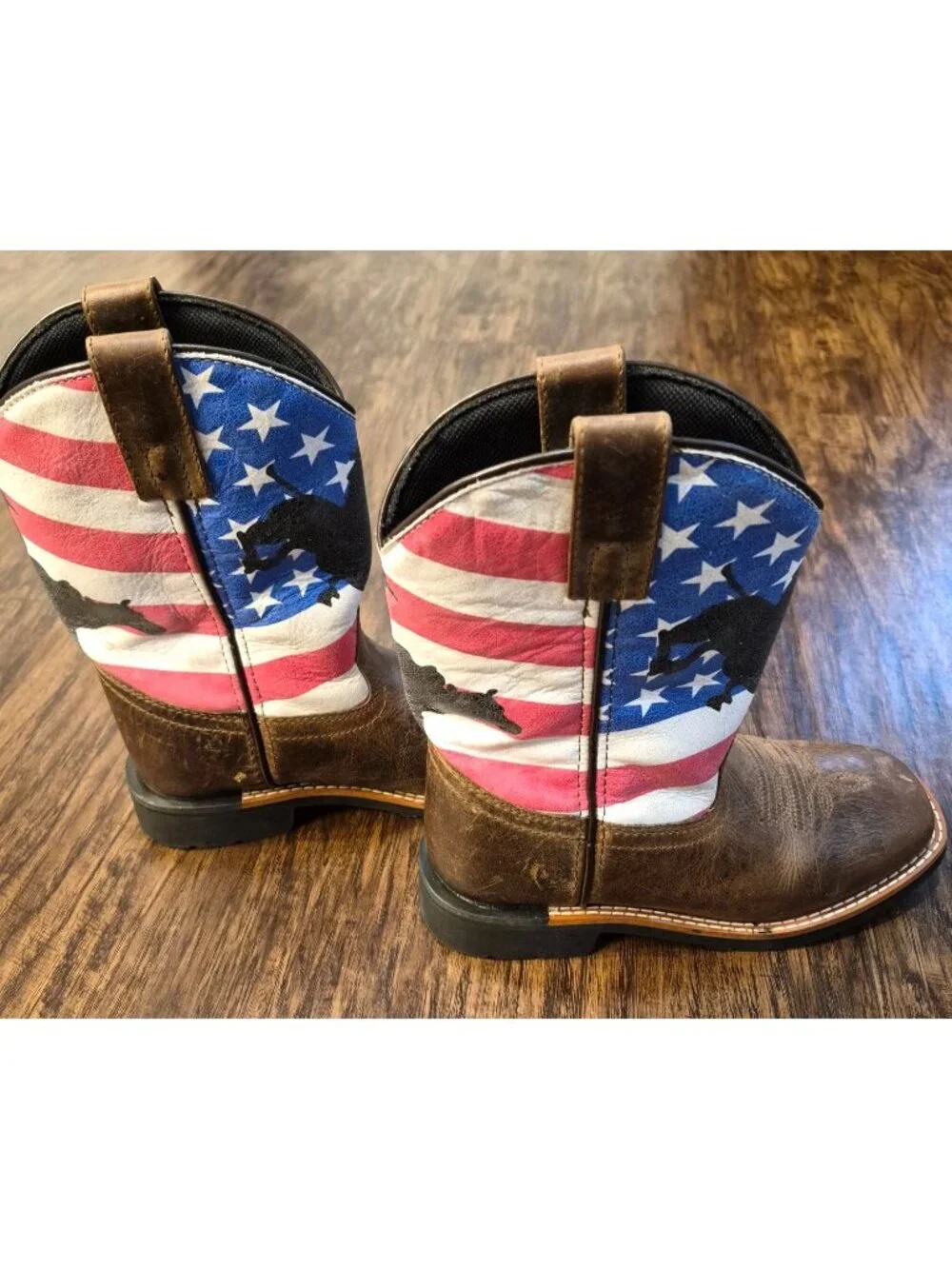 Dan Post Buck Leather Square Toe Cowboy Boots American Flag Bronco Child 13.5D